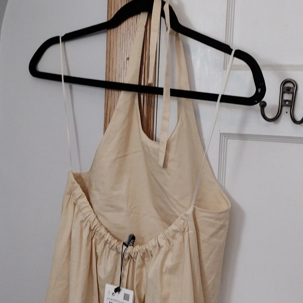 Zara Dress Size M Maxi Halter Dress Cotton- Cream Tan NWT - Picture 11 of 13